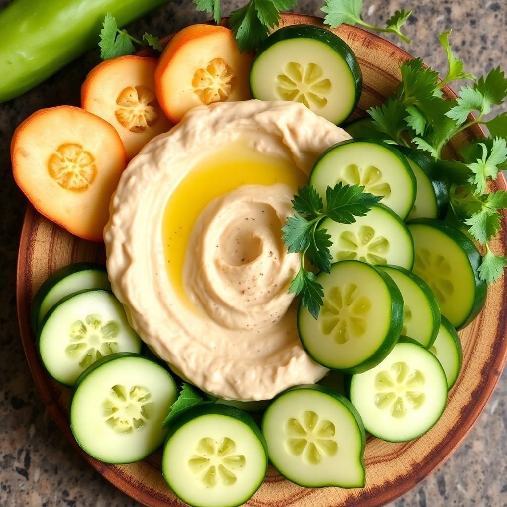 hummus with cucumber slices